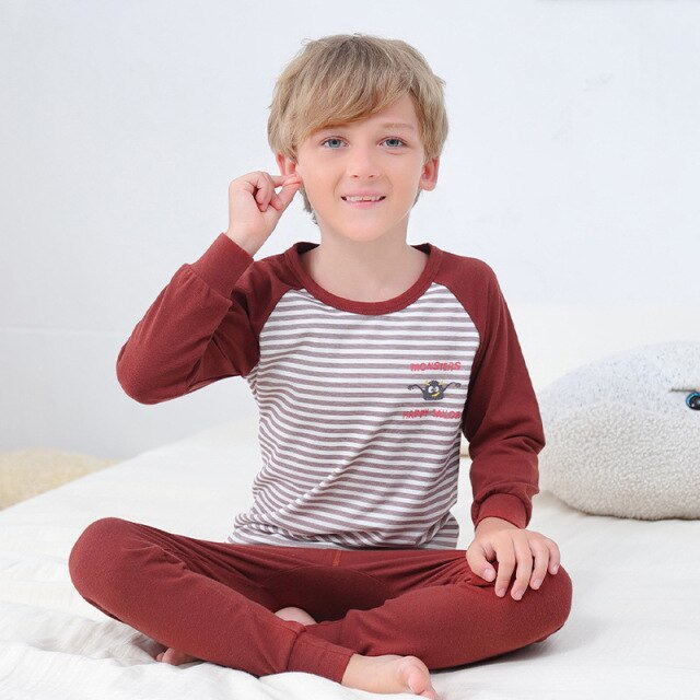 New Teens Clothes Children Clothing Set Big Boys Pajamas Sets Boys Cotton Sleepwear Full Sleeve Pyjamas Kids Home Clothes 4-18Y