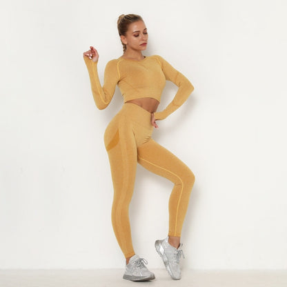 Women's Sets Skinny Tracksuit Breathable Bra Long Sleeve Top Seamless Outfits High Waist Push Up Leggings Gym Clothes Sport Suit