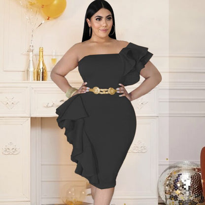 One Shouder Dress Plus Size Women Sexy Backless Bodycon Ruffles Evening Birthday Cocktial Event Curve Dresses 4XL 5XL for Ladies